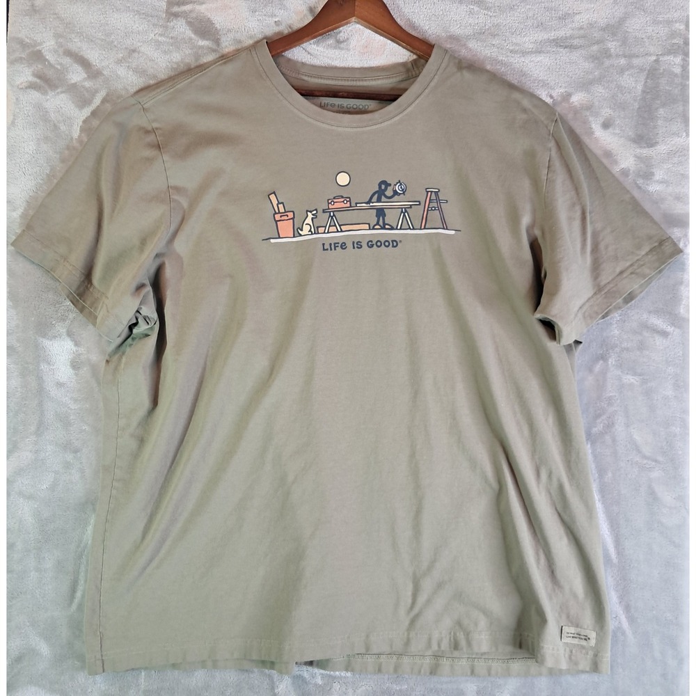 Life is Good Mens 3XL Crusher Tee T-Shirt Stargazing Camping Dog Telescope Sage